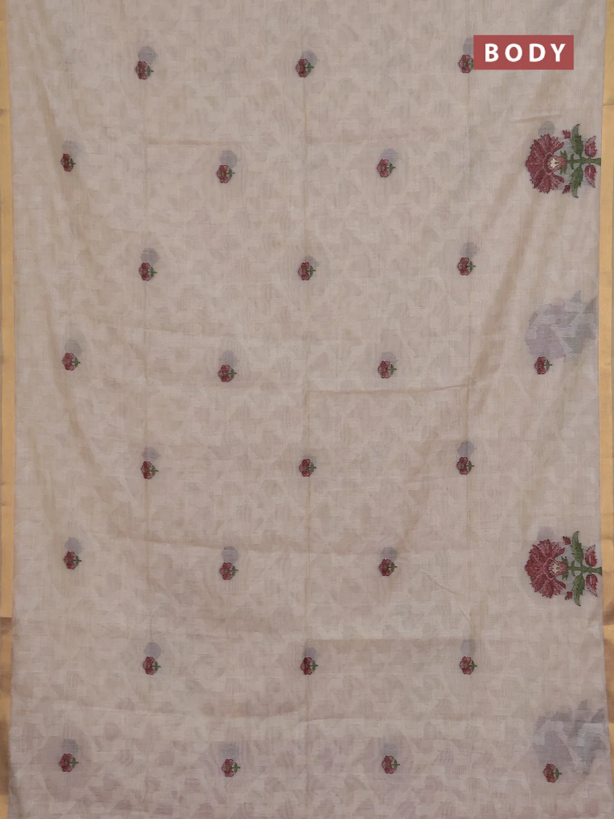 Cream and Maroon Thread woven Jamdhani Cotton Saree